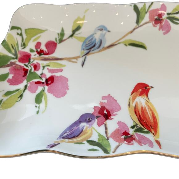 Grace Teaware Fine Porcelain Floral & Birds 10.5in Rectangular Serving Tray New - Picture 3 of 9